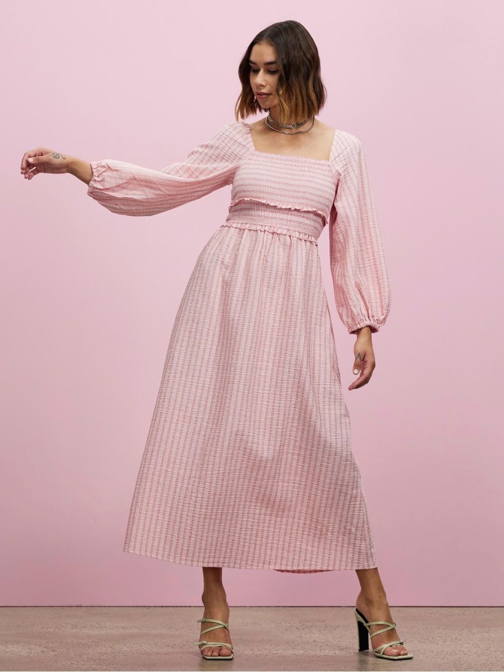 Topshop | Stripe Textured Back Detail Midi | Size 6